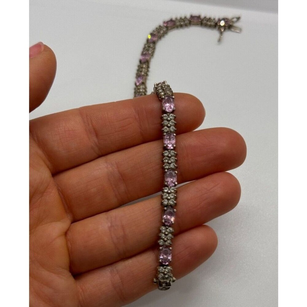925 STERLING SILVER MORGANITE & GOSHENITE BRACELET - Picture 8 of 8